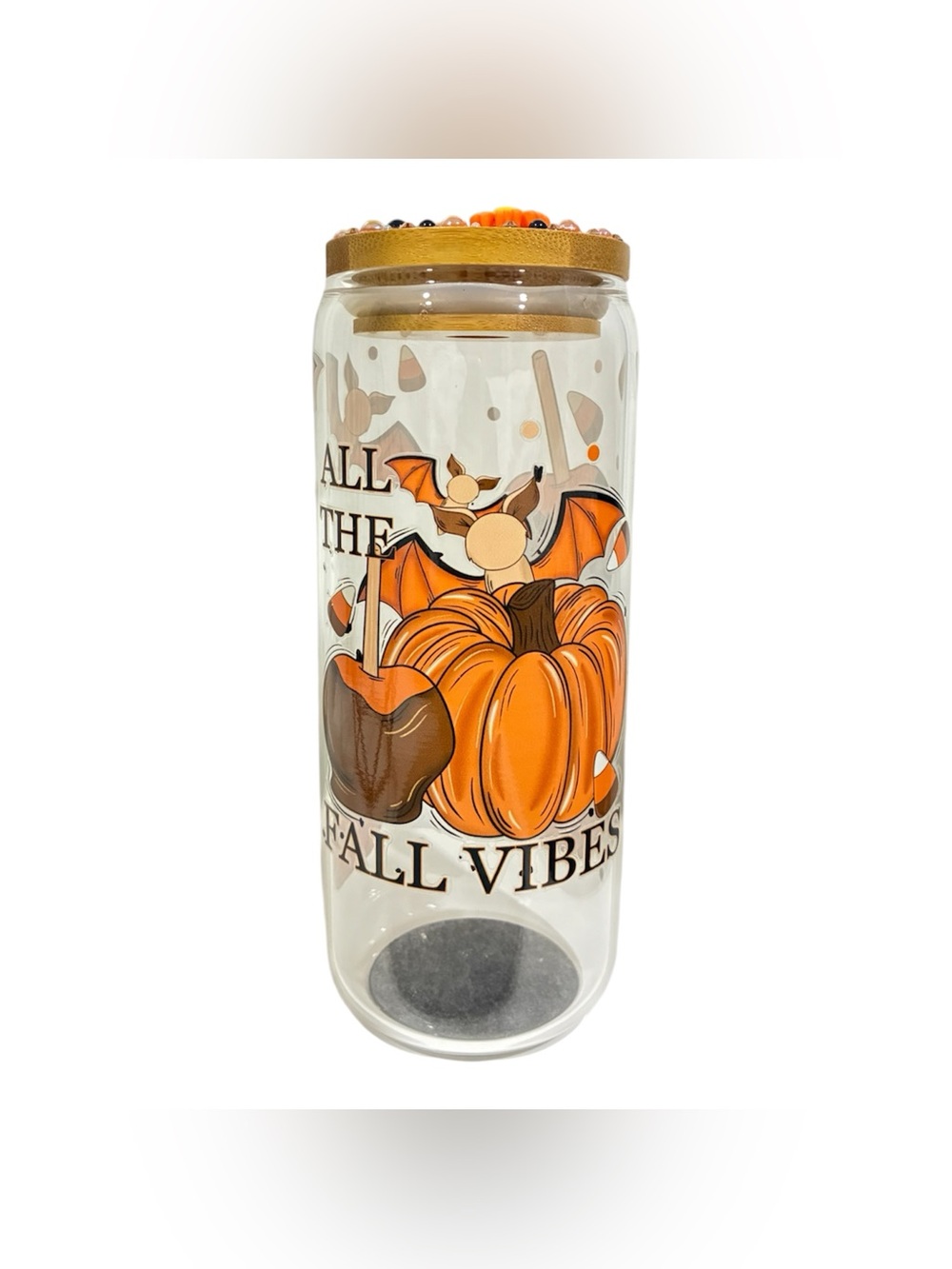 Fall Vibes Pumpkin Glass tumblr with Bamboo Lid